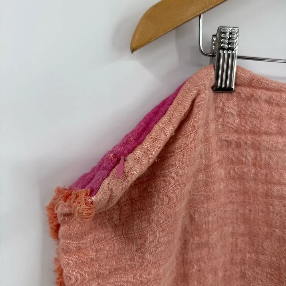 Anthropologie Home Reversible Linen Blend Fringe Pillow Cover Pink/Peach | 24x24